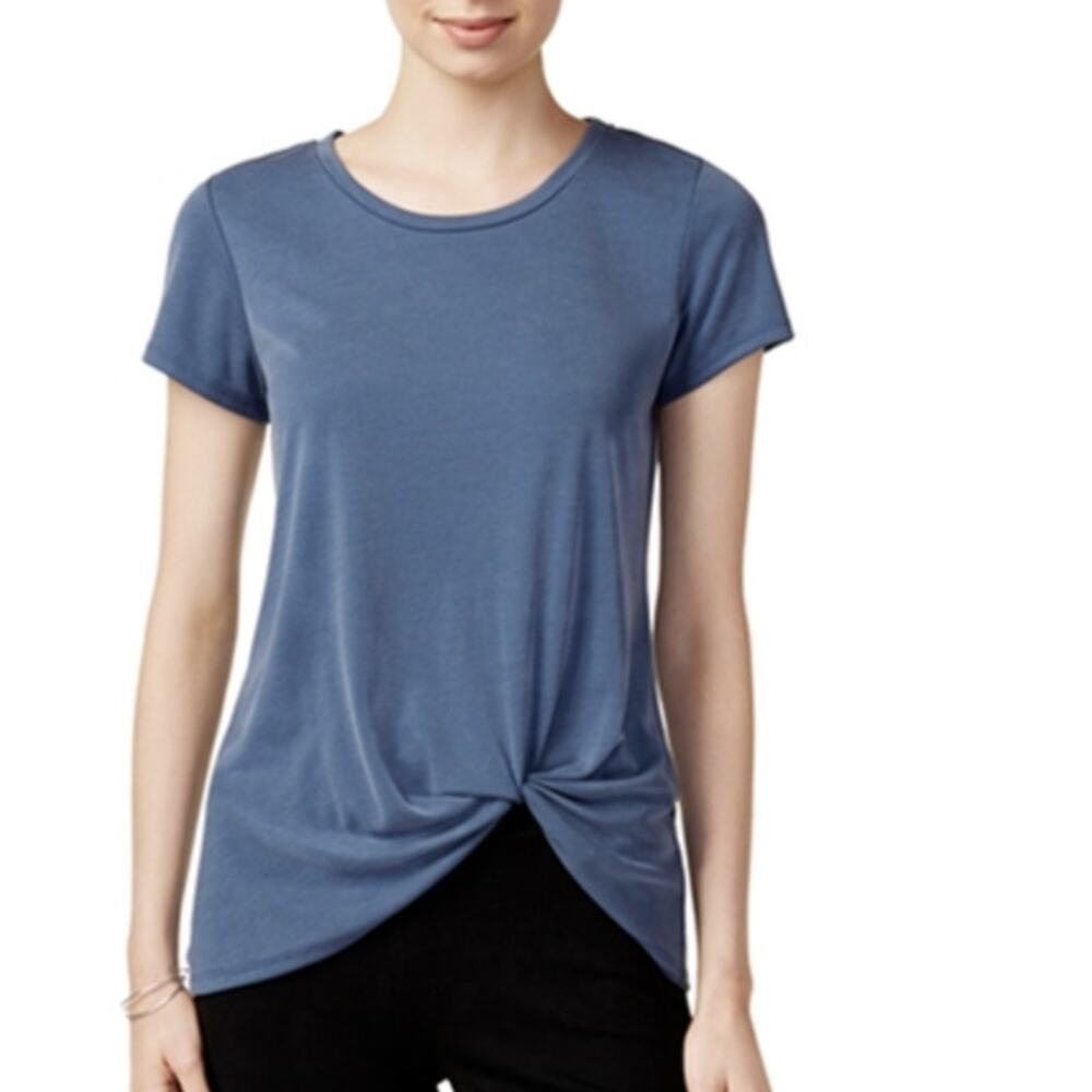 Bar iii Navy Ribbed Tie Front T Shirt